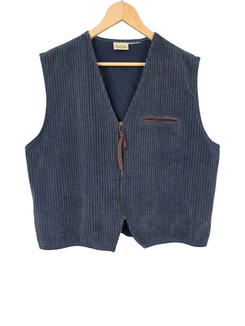 Vintage Textured Blue Zip Front Vest